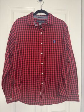 U.S. Polo Assn. Men's Red and Black Check Button-Down Shirt